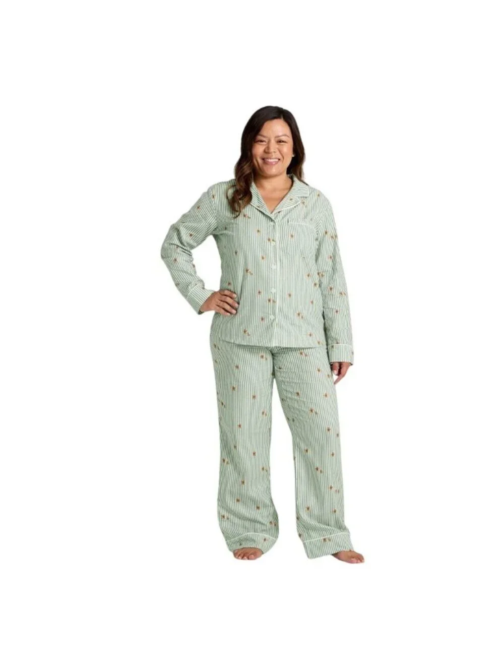 NWT Wondershop Striped Flannel Pajama Set, Long Sleeve Top & Pants Green Multi S